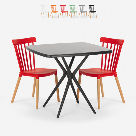 Setti 2 tuolia design moderni neliönmuotoinen pöytä musta 70x70cm Roslin Black Tarjous