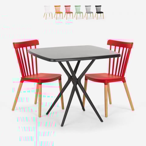Sarja 2 tuolia moderni design musta neliöpöytä 70x70cm Roslin Black