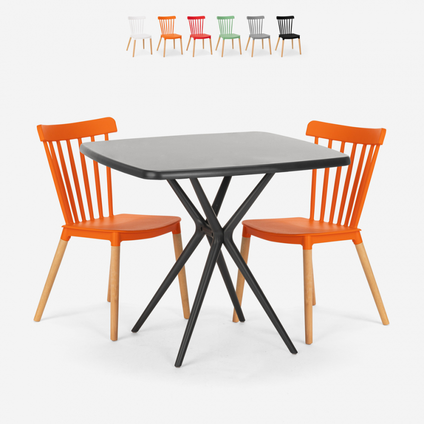Setti 2 tuolia design moderni neliönmuotoinen pöytä musta 70x70cm Roslin Black Myynti