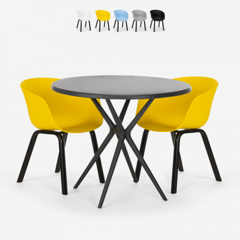 Pöytäsetti design pyöreä 80cm musta 2 tuolia Oden Black Tarjous