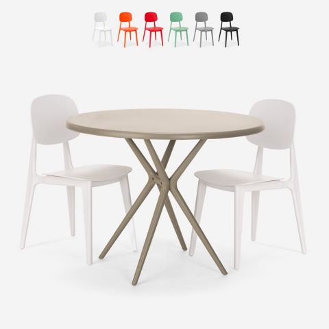 Pyöreä pöytä 80cm beige 2 designtuolia Berel
