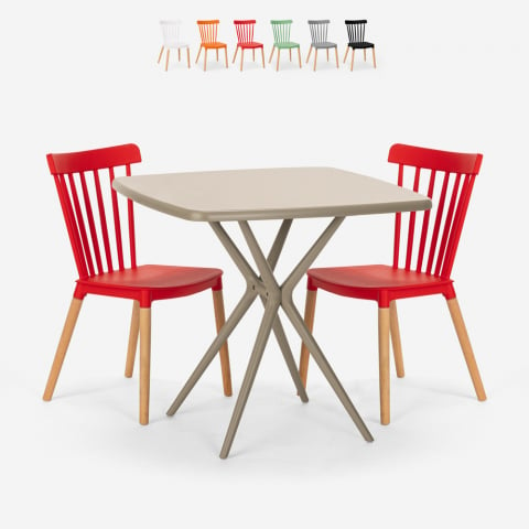 Sarja 2 tuolia moderni design beige neliöpöytä 70x70cm Roslin