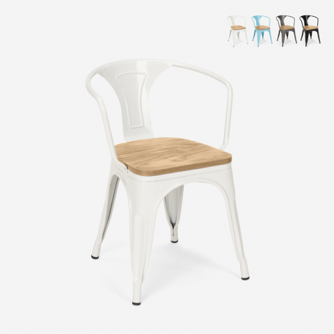 Teollinen muotoilu Tolix -tyyliset tuolit keittiötangon käsinojilla Steel Wood Arm Light