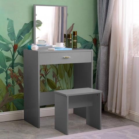 Meikkipöytä harmaa peili laatikko makuuhuone Dalila Grey Tarjous