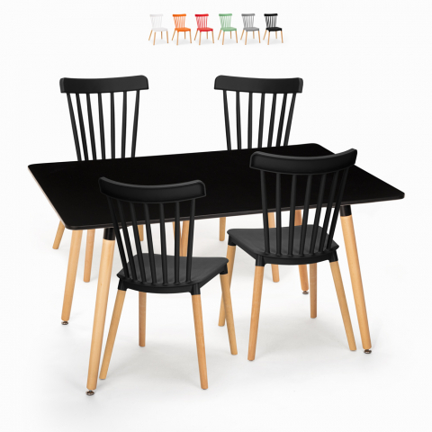 Ruokapöytäsetti 120x80cm musta 4 tuolia design keittiö ravintola baari Genk Tarjous