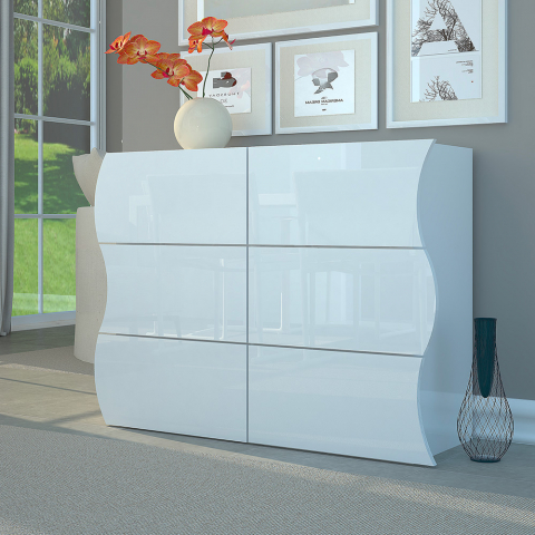 Lipasto design lipasto makuuhuone 6 laatikkoa kiiltävä valkoinen Onda Dresser