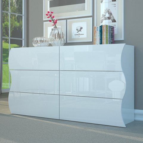 6-laatikkoinen makuuhuoneen lipasto valkoinen moderni Onda Sideboard Tarjous