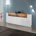 Valkea puinen design-senkki Corona Side, 200 cm, 4 ovella ja lokeroilla Tarjous