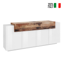 Valkea puinen design-senkki Corona Side, 200 cm, 4 ovella ja lokeroilla Myynti