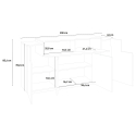 Valkea puinen design-senkki Corona Side, 200 cm, 4 ovella ja lokeroilla Luettelo