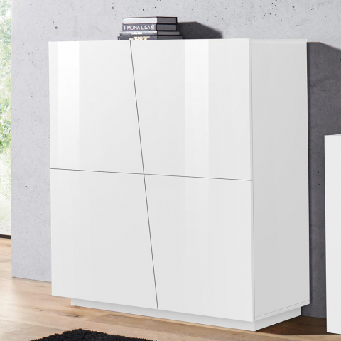 Vega Home säilytyskaappi, 120 cm, 2 ovea, 4 hyllyä, kiiltävä valkoinen Tarjous