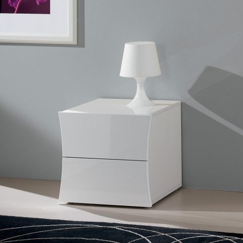 Kiiltävä valkoinen yöpöytä 2 laatikolla makuuhuoneeseen Arco Smart