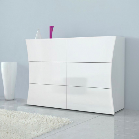 6-laatikkoinen lipasto makuuhuoneen kalusteille kiiltävän valkoinen Arco Dresser