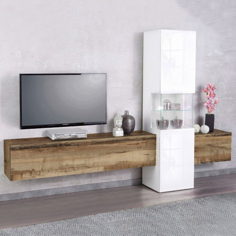 Design puinen TV-kaappi seinäyksikkö valkoinen Incontro Light Tarjous