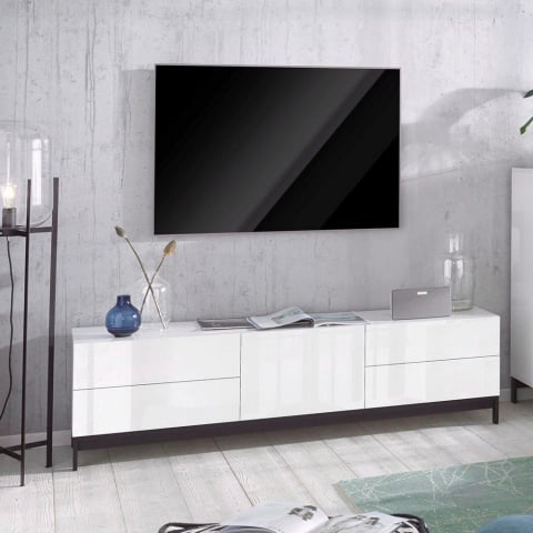Olohuone TV-kaappi 170cm ovi 4 laatikkoa kiiltävä valkoinen Metis Living Up Tarjous