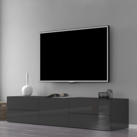 Kiiltävä antrasiitti design TV-kaappi 170cm 4-laatikkoovi Metis Living Report