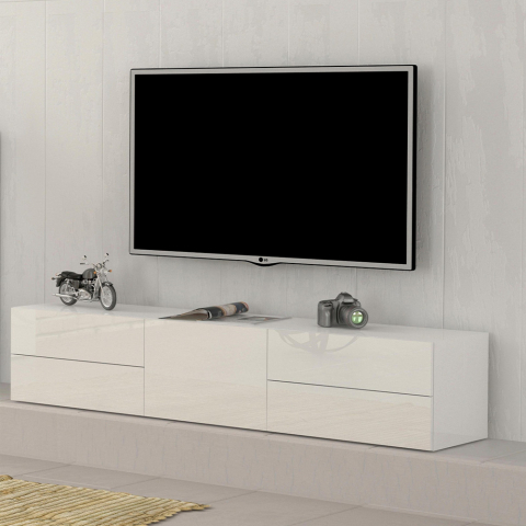 Design kiiltävä valkoinen TV-kaappi 170cm ovi 4 laatikkoa Metis Living Tarjous