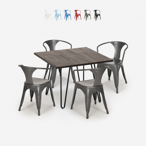 setti 4 tuolia pöytä 80x80cm teollinen muotoilu baari keittiö reims dark Tarjous