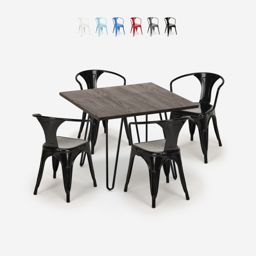 setti 4 tuolia Lix pöytä 80x80cm teollinen muotoilu baari keittiö reims dark Alennukset