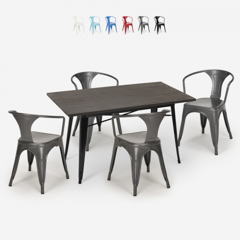 Teollinen muotoilupöytä 120x60cm 4 tuolia tolix tyylinen keittiöbaari Caster