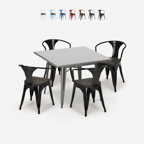 keittiösetti teollinen pöytä 80x80cm 4 tuolia puu metalli century wood Tarjous