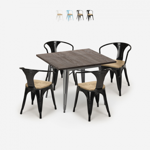 Keittiön pöytä 80x80cm 4 tuolia tolix puu teollinen Hustle Top Light Tarjous
