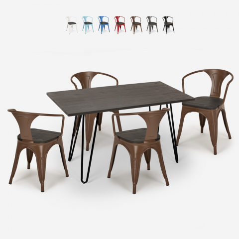 Pöytä 120x60cm 4 tuolia tolix puu teollinen ruokailutila Wismar Wood Tarjous