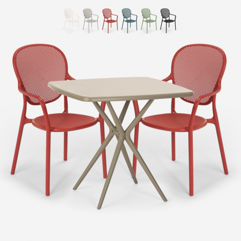 Setti 2 tuolia neliön muotoinen pöytä 70x70cm beige sisä- ja ulkokäyttöön Lavett Tarjous