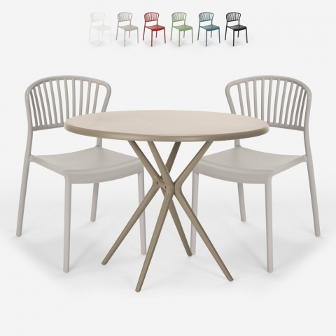 Setti pyöreä pöytä 80cm beige 2 tuolia moderni muotoilu Gianum