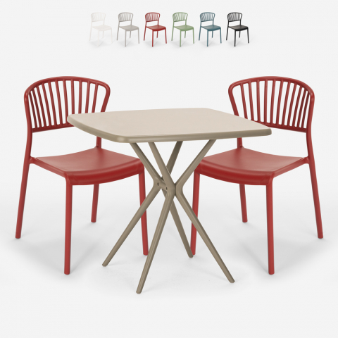 Setti neliönmuotoinen pöytä 70x70cm beige 2 tuolia sisä- ulko- design Magus