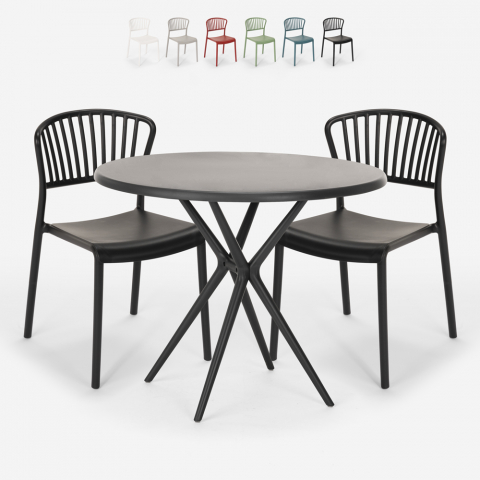 Setti 2 tuolia moderni design pöytä pyöreä musta 80cm Gianum Dark Tarjous