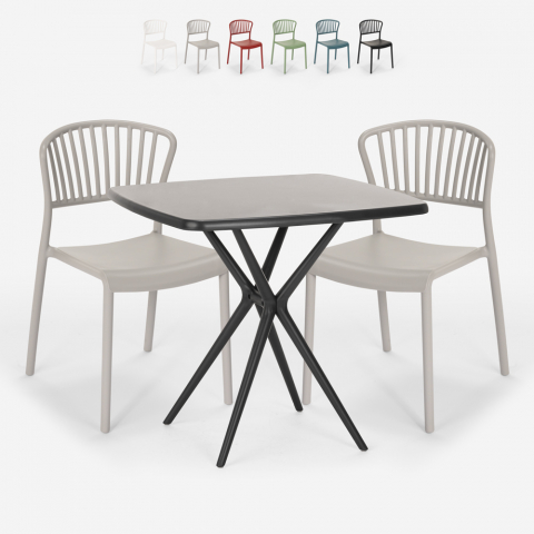 Setti 2 tuolia neliöpöytä 70x70cm musta design ulkokäyttöön Magus Dark