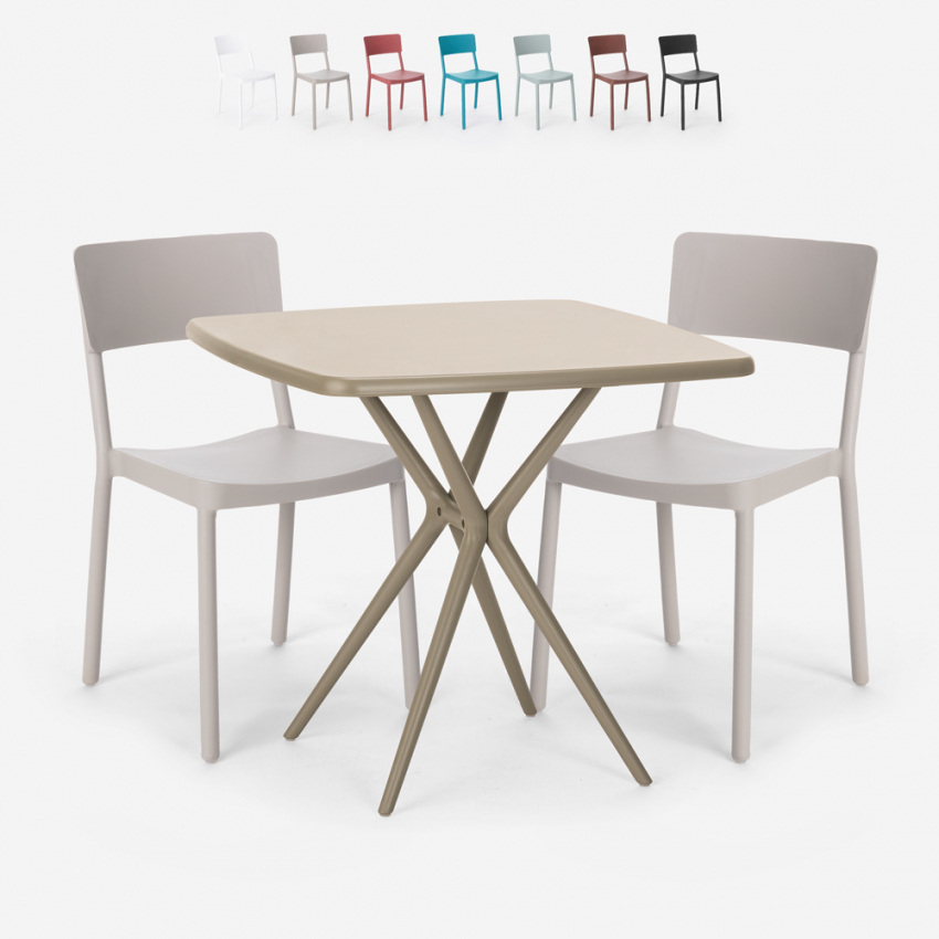 Setti 2 tuolia pöytä neliönmuotoinen beige 70x70cm polypropeeni design Regas Varasto