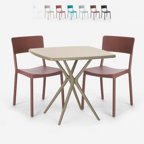 Setti 2 tuolia neliöpöytä beige 70x70cm polypropeeni design Regas