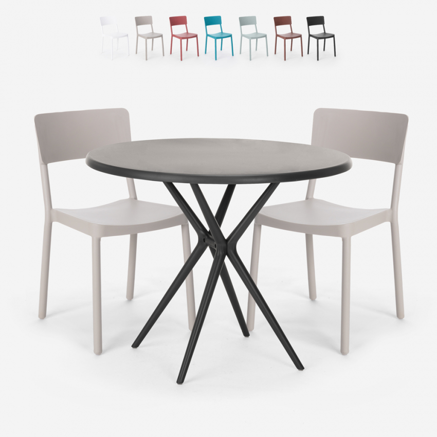 Pöytäsetti pyöreä musta 80cm 2 tuolia design moderni Aminos Dark Varasto