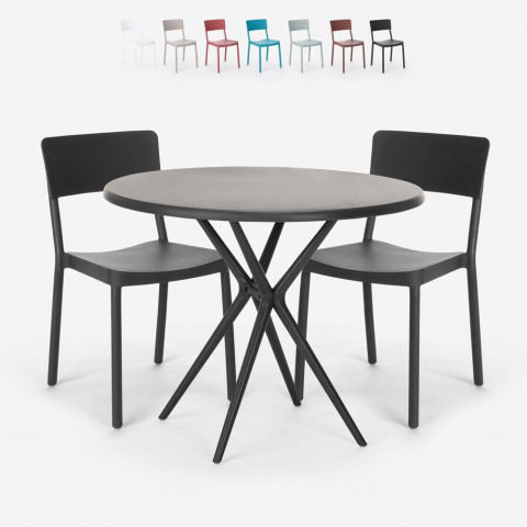 Musta 80cm pyöreä pöytä setti 2 modernia design tuolia Aminos Tumma Tarjous