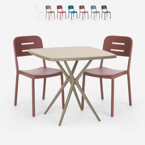 Setti neliöpöytä beige polypropeeni 70x70cm 2 tuolia design Larum