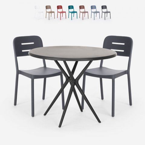 Pyöreä musta pöydän setti 80cm 2 modernia design tuolia Ipsum Dark Tarjous