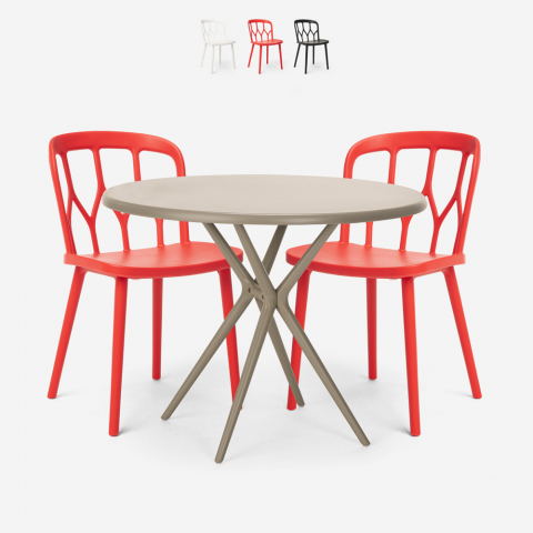 Setti 2 tuolia polypropeeni design pöytä 80cm pyöreä beige Kento