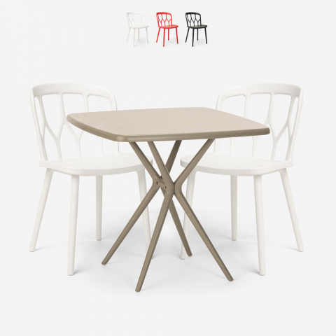 Setti 2 tuolia design polypropeenista neliön muotoinen pöytä 70x70cm beige Saiku Tarjous