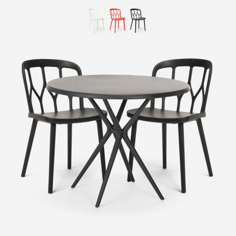 Setti pyöreä pöytä musta 80cm 2 tuolia polypropeeni Kento Dark