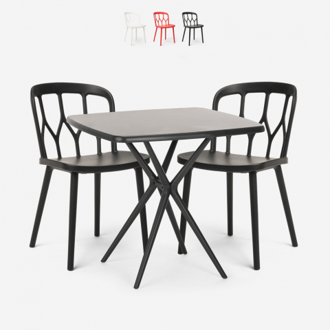 Setti neliöpöytä musta 70x70cm 2 tuolia ulkona design Saiku Dark