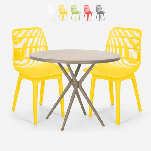 Setti 2 tuolia moderni design pöytä pyöreä beige 80cm ulos Bardus Tarjous