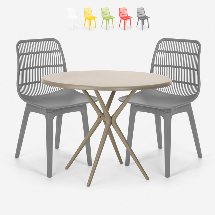Setti 2 tuolia moderni design pöytä pyöreä beige 80cm ulos Bardus Ominaisuudet