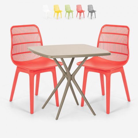 Setti 2 tuolia polypropeenista neliön muotoinen pöytä beige 70x70cm design Cevis Tarjous