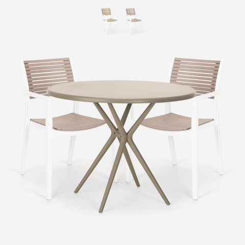 80cm beige pyöreä pöytä setti 2 polypropeenituolia design Fisher Tarjous