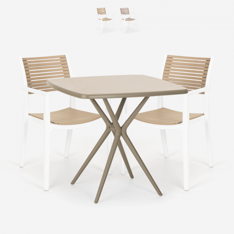 Pihapöytäsetti Clue neliön muotoinen beige pöytä 72x72 cm + 2 polypropeenituolia Tarjous