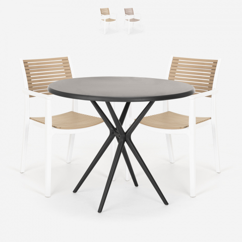 Setti 2 tuolia moderni muotoilu musta pyöreä pöytä 80cm Fisher Tumma Tarjous