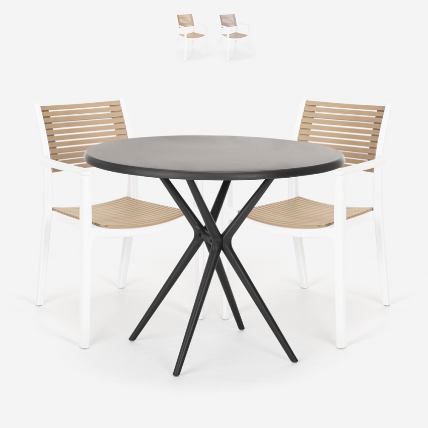 Setti 2 tuolia moderni muotoilu musta pyöreä pöytä 80cm Fisher Tumma Tarjous