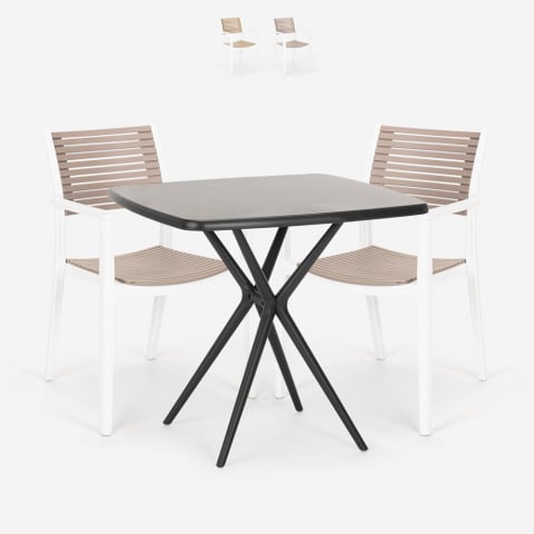 Pihapöytäsetti Clue Dark neliön muotoinen beige pöytä 72x72 cm + 2 polypropeenituolia Tarjous